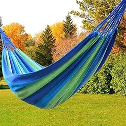 LOMESH Double Wide Hammock Canvas Stripe Hang Bed with Strong Rope,Portable Travel Camping Swing (Multicolor)-picture-62
