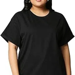 bewakoof Women's Solid 100% Cotton Plus Size T-Shirt - Boyfriend Fit, Round Neck, Half Sleeve-picture-47