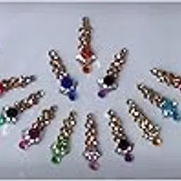 OJ Red Maroon Fancy Long Tikka Bindiya Mix Design Diamond Studded Beautiful Trending Multi Stone Kumkum Singar Dulhan Forehead Bindi Traditional Bridal Bindi Wedding for Girls & women Pack of 1-image-1