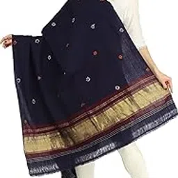 exotic india Women's Shawl from Kutch with Embroidered Bootis and Golden Woven Border Wool Shawl (SWD41--apricot)-picture-16