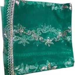 Sea Green Colour Net Embroidered With Silver Work Dupatta For Women & Girls-picture-52