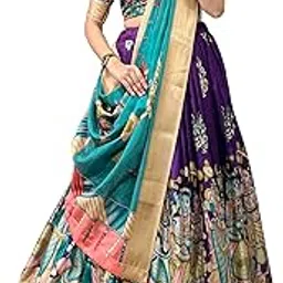 looknbook art Women's Dola Silk With Kalamkari Print Lehnega Choli Set-picture-50
