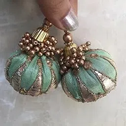 Babbu Women's Handmade Ethnic Potli Hanging Latkan Tassel for Blouse Saree, Lehenga (Round Cream) Pack of 2 (Green)-picture-32