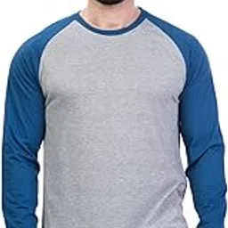 kalt Men's Full Sleeves Round Neck Dual Colour Cotton Blend T-Shirt(Grey::Blue)-picture-18