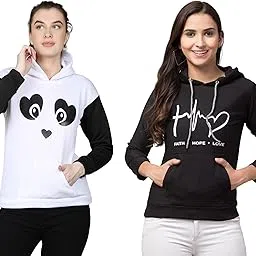 shoppy assist Women's Trendy Printed Sweatshirt with Hoodie-Pack of 2 (6 Colors)- Combo Pack (X-Small, Black-White)-picture-26