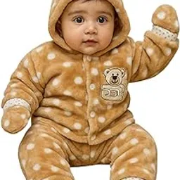 Baby Winter Snowsuit, Polka Dot Pattern, Hooded Plush Romper with Bear Applique, Brown (IN, Age, 3 Months, 6 Months, Baby Boys, brown)-picture-51