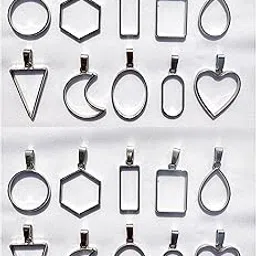 Pack of 20 Antique Silver Coated Pendant Bezels – Assorted Shapes – Anti-Tarnish, Connector Included – Perfect for Resin Jewelry Making-picture-28