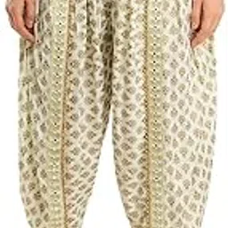 Loose fit Harem Pants for Women White Golden Moti Size (28 Till 36) Pack of 1 (Rayon & Cotton, Printed White)-image-35