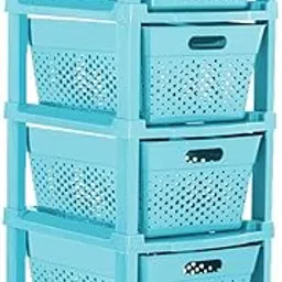 Modular Drawer System, Stackable, Plastic Drawer Stylo (Sky-Blue, 4 XL) image 1