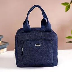 Nestasia Insulated Jute Lunch Bags for Office Women & Men | Leakproof Tiffin Bag Comes with Thermal Foil & Front Cutlery Compartment | Fits 2 Lunch Boxes & 500ml Water Bottle (Blue)-image-30