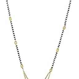 shining glory Gold Plated Round American Diamond Mangalsutra Necklace Pendant Tanmaniya Nallapusalu Black Chain For Woman and Girls Black-picture-53