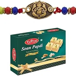Yuvraj gold plated ganesha rakhi set for brother with sweets desi ghee patisa 200 gm | roli chawal pack-image-15