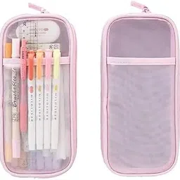 mincerfit Plastic Study Pencil Pouch Mesh Transparent Case, Stationery Storage Bag Mesh Zipper Pen, Clear School Students Office Men Women Boys And Girls (Pink)-picture-23