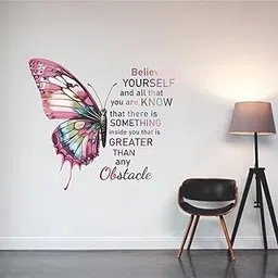 KGN DESIGNS Inspirational Butterfly Quote Wall Self-Adhesive Sticker, Pink, for Girls Bedroom, Living Room Home Decor, Multicolor PVC Vinyl (Size 91x81cms)-image-41