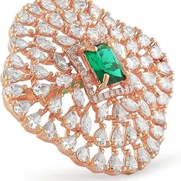 zaveri pearls Green Dazzling Cubic Zirconia Embellished Contemporary Brass Adjustable Ring For Women-ZPFK17186-picture-32