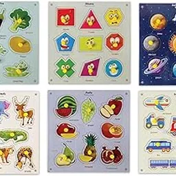 Khilonewale - Set of 6 Wooden Puzzle with Knobs Educational and Learning Toy for Kids 3+-picture-34