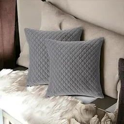 Hardeep Premium Soft Quilted Velvet Print Cushion Cover, Set of 2 Pc, Bed Cushion/Decorative Sofa Cushion Cover (Size:20x20Inch), Grey image 1