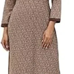 Women's Printed Woolen Kurta with Trouser Set, Brown Floral Pattern, Long Sleeves-picture-19