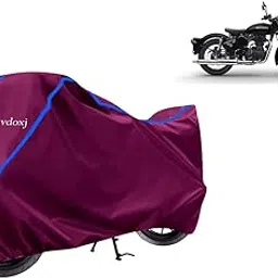 Juvdoxj - Bike Cover Water Resistant Compatible with Royal Enfield Classic 350 Bike Cover with Elastic and Belt Bukle Lock with Stripe Piping Design(Mahroon and Blue)-picture-12