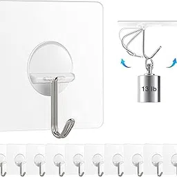 JIALTO Wall Hooks for Hanging Strong, Adhesive Hooks for Heavy Duty, self Hook, Wall hangings, Kitchen Accessories Items, Clothes Hanging, Sticky Photo Frame Hangers, Strong, Transparent(Pack of 10)-image-18