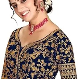 atibha fashion Designer Readymade Velvet Saree Blouse with Gold Embroidery, Half Sleeve, Round Neck-picture-11