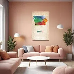 DesignSkinz Wall Art | Matte Printed Sun-board | Home Decor for Living Room, Bedroom, Office, Study, Shelf (14x22inch) - Iowa Colorful Watercolor Map Print-picture-27