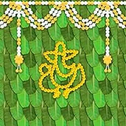 Sri Yagnaa - Backdrop Cloth for Pooja Decoration - M 33 - Traditional Background Curtain Cloth for Festival (8x5 Ft) (Ganesh on Big Banana Leaf Design with Yellow and White Flowers Backdrop) image 1