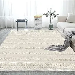 SAJAVAT HOME Pure Cotton Soft and Durable Floor Rug|Cream & White Decorative Rug for Living Room, Bedroom, and HOME Decor|Hand Knitted Vintage Area Rug|4x6 Feet (48x72 Inches)|Pack of 1, rectangular-picture-15