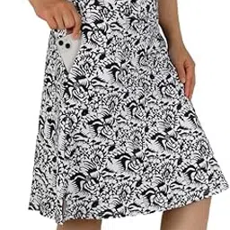 czrlhyt Womens Skorts Modest Knee Length Skirts Athletic Midi Active Running Skirt, Black White Floral, XX-Large-picture-49