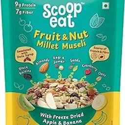 Scoopeat Fruit & Nut Muesli | High Fiber Breakfast Cereal with Rolled Oats, Millets (Ragi & Jowar), Brown Rice Flakes, Almonds, Seeds, Kiwi, Cranberry, Apple, Banana & Raisins | No Refined Sugar or Preservatives (750g)-picture-28