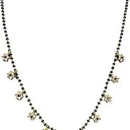 Black Beaded Mangalsutra/Necklace with Flower Shaped Studded Pendants-picture-34