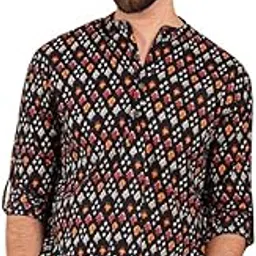 Ethnic Bay Men's Cotton Solid Printed Short Regular Kurta(MSKU1002BLK)-picture-24