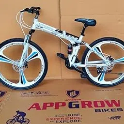 generic APPGROW Foldable Mountain Bike, 24-inch Wheels, Mag Alloy Frame, Disc Brakes, White and Blue-picture-20