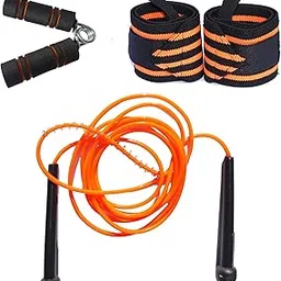 BOLDUP Skipping Ropes Adjustable Men's Jump Rope Workout Rope for Men & Women Gym/Exercise Rope |1 pc skipping Rope Wooden handle | 1 Pair hand wrist | 1 Pc hand grip foam BLUE Colour (ORANGE)-picture-26