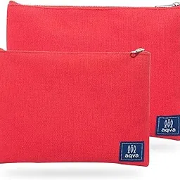 AQVA Set of 2 Latest Eco Friendly, Water-Resistant, Cotton Canvas Pouches, Stationery Kit Bag, Pen Pouch, Coin Purse, Cosmetic Kit, Makeup Bag,for Travel, Organizing, Packing Essentials, Red-picture-35