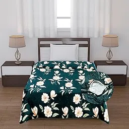 OSONIC 300TC Super Soft Velvet Single Size Warm II Duvet Cover II Razai Cover II Dohar for Single Bed Super Cozy Comfortor Ac Blanket for All Weathers/Seasons (90x60 Inch) (Dark Green Flower)-image-23