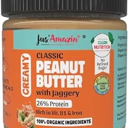 Jus' Amazin Classic Organic Peanut Butter (Creamy) with Jaggery (200g) | Yummy Clean Nutrition - 26% Protein | No Refined Sugar/Hydrogenated Fats/ Emulsifiers | 100% Organic Ingredients, 0% Chemicals-picture-24