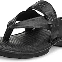hitz Men's Black Leather Open Toe Indoor Outdoor Slippers-picture-24