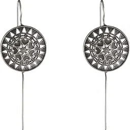 khannak Jewellery Oxidised Moon and Flower Chain Earcuff, Boho Style, Antique style Oxidised earcuff for Women | Boho Style Earcuff for Women for Wedding,Festivals,Parties and Occassions-picture-13
