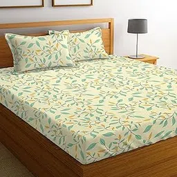 BSB HOME Glace Cotton Double Bedsheets with 2 Pillow Covers | Double Bed Breathable | Wrinklefree | Ultrasoft 180 TC Supersoft | 90x90 Inches, 7x7.5ft (Leaf Printed, Pastel Green)-image-74