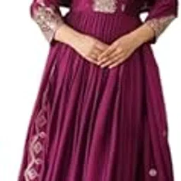 tilki Fashion Women's Solid Embroidery Work Gown with Dupatta Long Sleeves and Round Neck Most Beautiful Havy Gown for Party | Wedding | Diwali |Any Occasion-picture-47