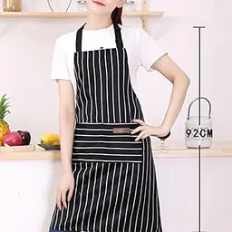 Ahamo Professional Unisex Chef Apron for Men & Women - Waterproof Kitchen Apron with Tool Pockets, Adjustable Salon Apron for Cooking/Gardening Black Wide Stripe-picture-28