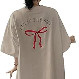 sxv style SXV 'Fly in The Sky' Printed Cool Aesthetic Oversized Baggy Cotton T-Shirt (in, Alpha, S, Regular, Cream)-picture-29