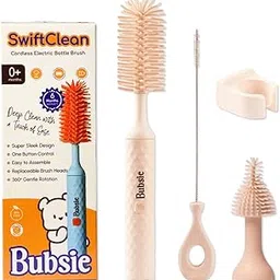 Bubsie Swift Clean Rechargeable Electric Bottle Cleaner Brush Set | IP65 Waterproof, 360° Cleaning with Food-Grade Silicone Brushes for Baby Milk, Water Sipper & Straws | 6 Months Warranty (Pink)-picture-51