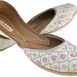 fulkari Women Jasmine Genuine Soft Leather Embroidered Jutis | Bite and Pinch Free Jutti | Punjabi Formal Juttis | Girl's Wedding Flat Ladies Mojari | Formal Ethnic Juti |-picture-46