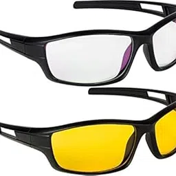 arzonai Unisex Sports Night Drive Sunglasses Pack of 2 (Medium) (Transparent& Yelow)-picture-41