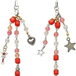 Pack of 2 Cute Keychain Charms Aesthetic Y2K Keychain Accessories Beaded | Mobile Charm Lanyard With Clear Crystal And Acrylic Beads-image-56