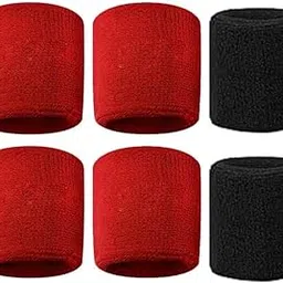 Natani Traders Athletic Cotton Sweatbands, Red and Black Moisture-Wicking Wristbands for Sports, Exercise, Tennis, Basketball,(Pack of 3 Pair)-picture-20