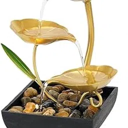 KRUSHNAM Decor Ornaments with Waterfall Desktop Lotus Fountains, Deep Basin and Natural River Rocks, Indoor Zen Relaxation for Office, Bedroom Decor Item-picture-55