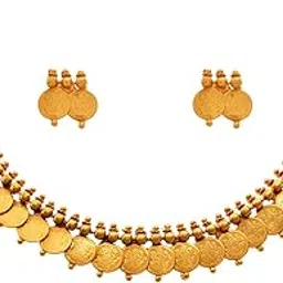 jfl Jewellery for Less Magnificent Mahalaxmi Coin 1 g Gold Plated Copper Necklace Set for Women,Valentine-picture-44